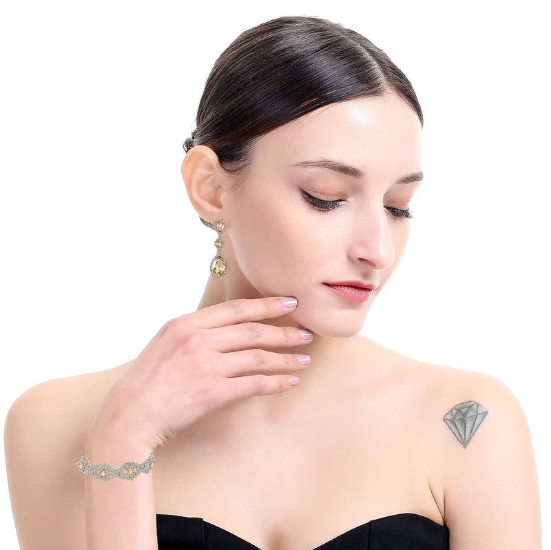 Paxuan Bridal Wedding Jewelry Set - Crystal Rhinestone Earrings & Bracelets (Champagne - Set) - Image 3